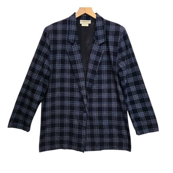 Paquette Byer California Womens Small Blue Plaid Cotton Blazer Jacket Preppy - Picture 2 of 6